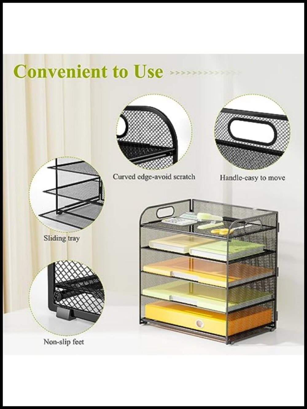 5 Tier Metal Mesh Desk Organizer Letter Tray with Handles - Office File Sorter - Picture 5 of 6